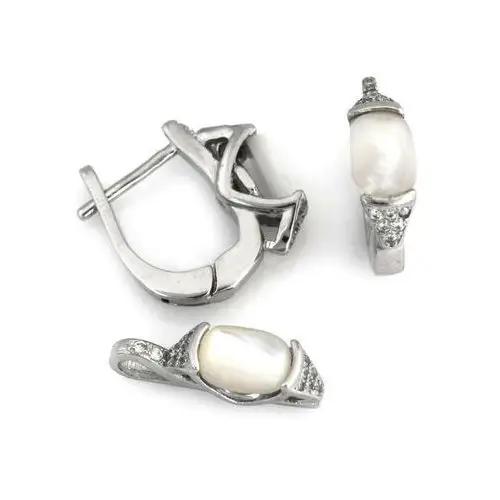 Srebrny komplet biżuterii 925 elegancki z masą perłową, SKO1255