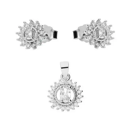 Lovrin Srebrny komplet biżuterii 925 kwiatuszki z cyrkoniami 2,30g