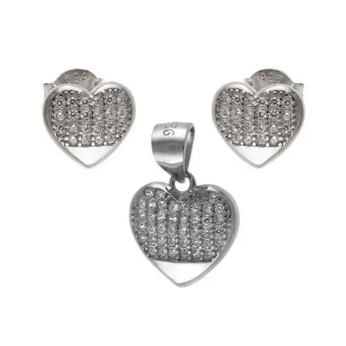 Srebrny komplet biżuterii 925 serca z cyrkonią, kolor szary