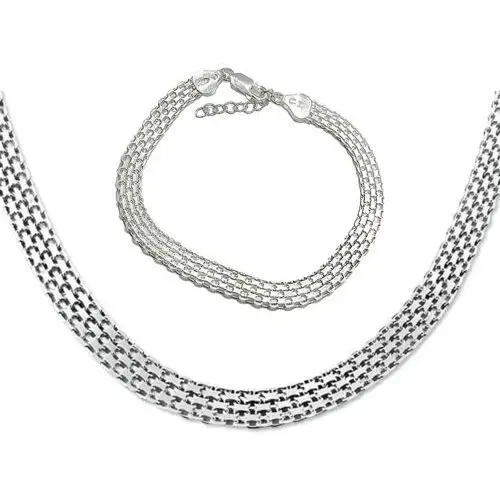 Lovrin Srebrny komplet biżuterii 925 szeroki naszyjnik z bransoletką bismark 21,2g