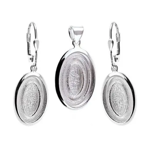 Srebrny komplet biżuterii 925 w kształcie owalu, kolor szary