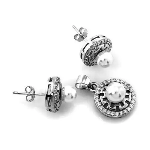 Srebrny komplet biżuterii 925 z cyrkoniami i perłą 4,99g