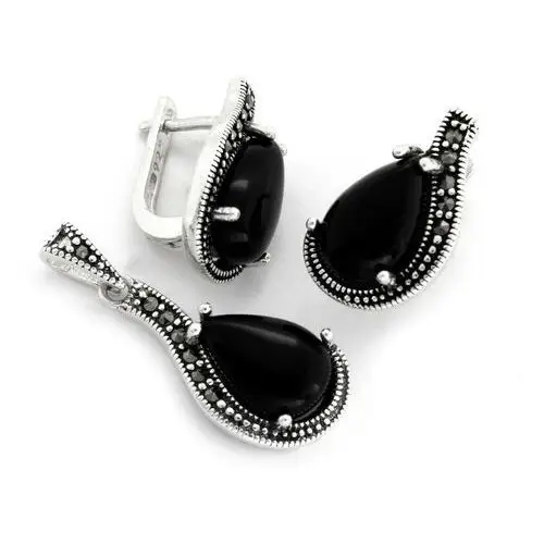 Lovrin Srebrny komplet biżuterii 925 z czarnymi kamieniami