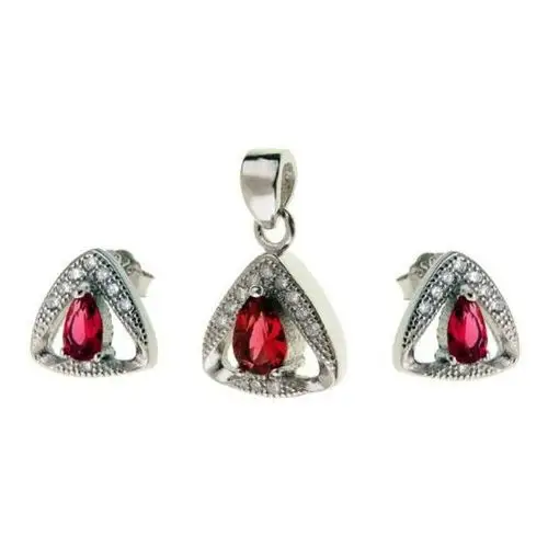 Srebrny komplet biżuterii 925 z czerwonymi cyrkoniami Lovrin