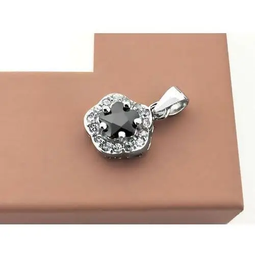 Lovrin Srebrny komplet biżuterii 925 z kwiatuszkami z czarnymi kamieniami 5