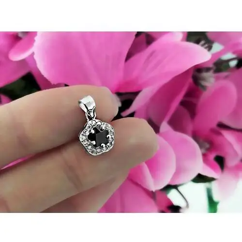 Lovrin Srebrny komplet biżuterii 925 z kwiatuszkami z czarnymi kamieniami 2