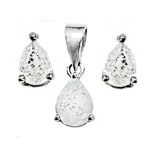 Srebrny komplet biżuterii 925 z mlecznymi kryształkami wisiorek i kolczyki, jaslo.10684 s1