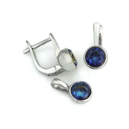 Srebrny komplet biżuterii 925 z niebieskim kamieniem, kolor niebieski