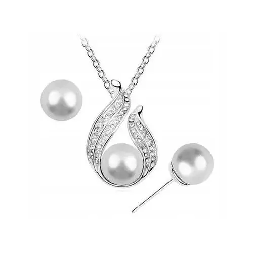 Srebrny komplet biżuterii nowoczesny wzór z perłą, 81649 s1
