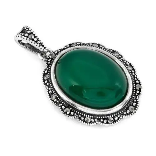Srebrny komplet owalne kolczyki i zawieszka z zielonym kamieniem, kolor zielony 2