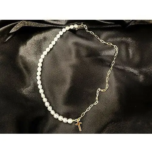 Srebrny komplet pozłacany 925 z perłam białymi i krzyżykiem Lovrin 3
