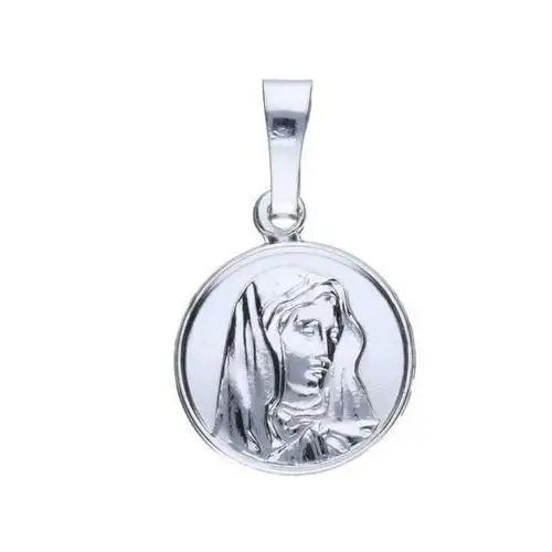 Srebrny medalik 925 okrągły Matka Boska chrzest, AT1516