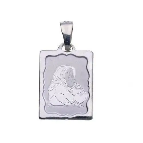 Lovrin Srebrny medalik 925 prostokąt matka boska chrzest