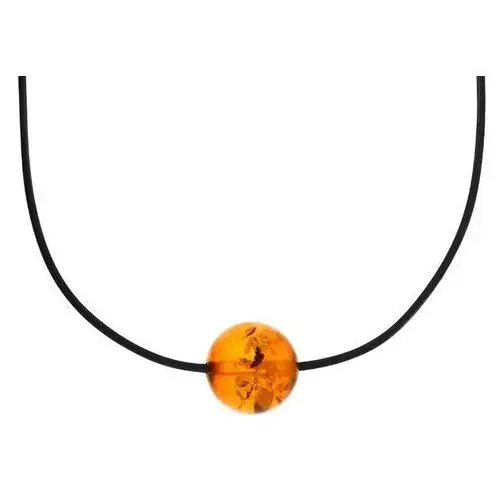 Srebrny naszyjnik 925 bursztyn na kauczuku, kolor pomarańczowy