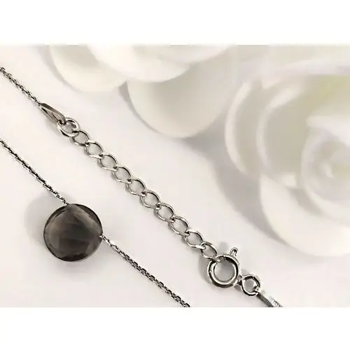 Srebrny naszyjnik 925 kamień kółeczko kwarc dymny, round smoky quartz 46159 s 3