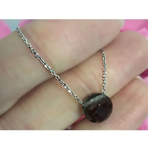 Srebrny naszyjnik 925 kamień kółeczko kwarc dymny, round smoky quartz 46159 s 5