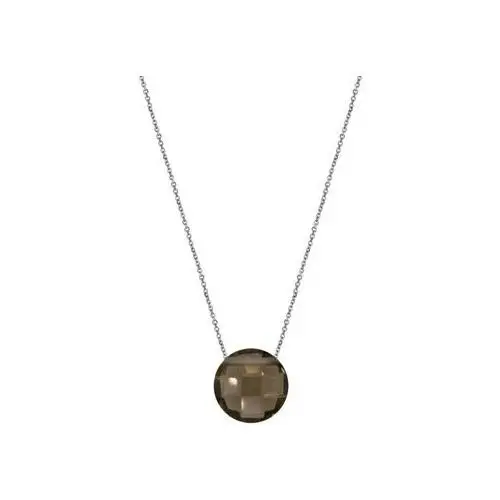 Srebrny naszyjnik 925 kamień kółeczko kwarc dymny, round smoky quartz 46159 s