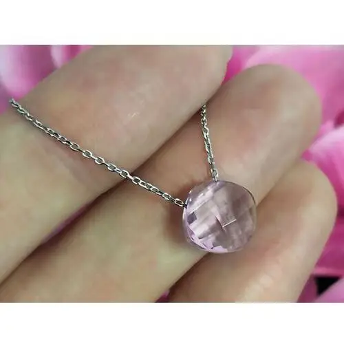 Srebrny naszyjnik 925 poduszka kamień różowy kwarc, kolor różowy 2