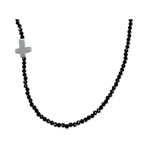 Lovrin Srebrny naszyjnik 925 z wyjątkowym gładkim krzyżem i hematytami