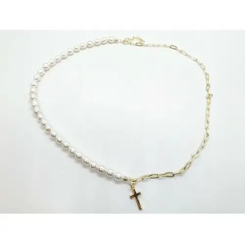 Lovrin Srebrny naszyjnik pozłacany 925 z perłam białymi i krzyżykiem 44 cm 2