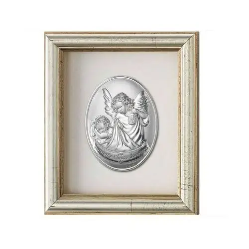 Lovrin Srebrny obraz 925 anioł stróż rama 16,5x14,5 prezent