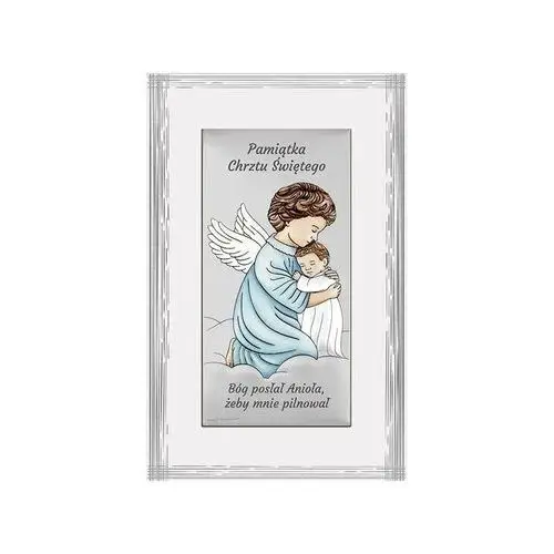 Srebrny obraz anioł stróż 9x15,5cm chrzest, bc6763s2fbcol