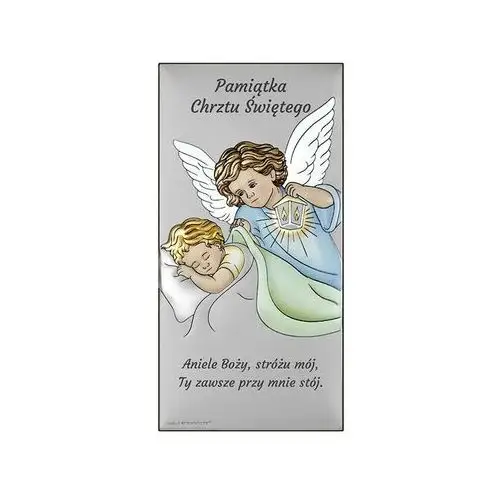 Srebrny obraz anioł stróż modlitwa 6x12cm chrzest