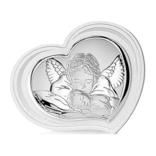 Lovrin Srebrny obraz anioł w sercu z ramką 8x11cm chrzest