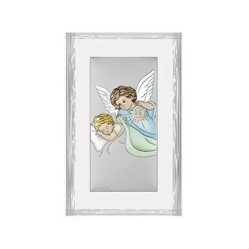 Srebrny obraz barwiony anioł 9x15,5cm chrzest grawer Lovrin