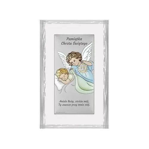 Lovrin Srebrny obraz barwiony anioł stróż 9x15,5cm chrzest