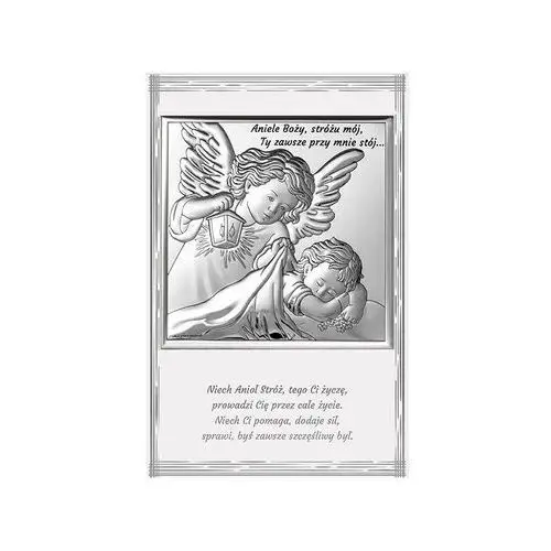 Srebrny obraz na chrzest 9,14cm anioł stróż Lovrin