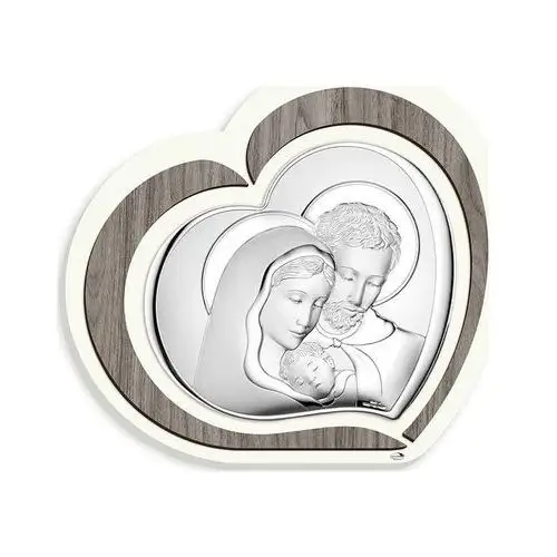 Srebrny obraz serce Św. Rodzina 11x9cm chrzest