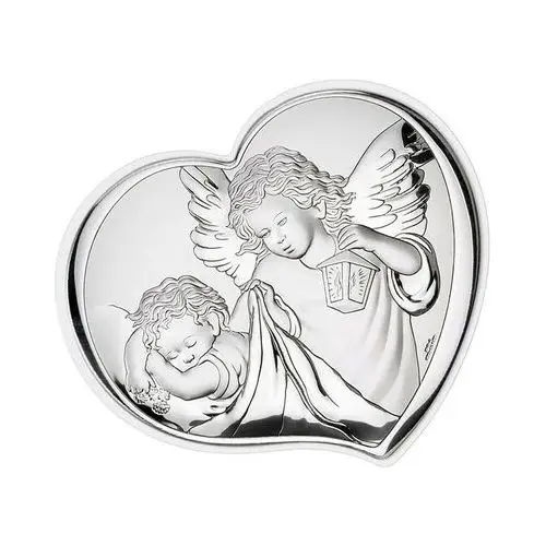 Srebrny obraz serce z aniołem 10,5x9cm na chrzest, vl18258_1lbi 10,5x9cm