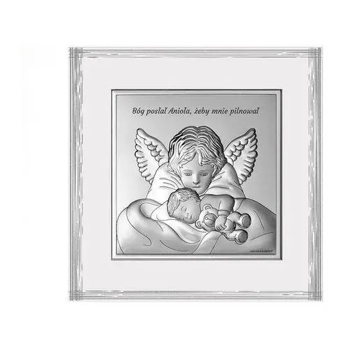 Srebrny obraz z aniołem 18x18cm na chrzest