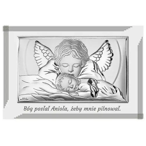 Lovrin Srebrny obraz z aniołem 9x13cm na chrzest