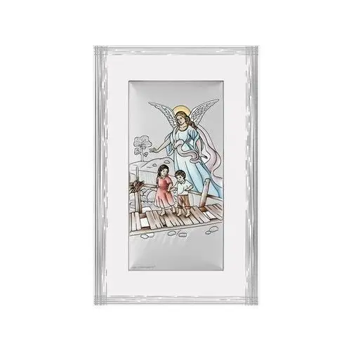 Srebrny obraz z aniołem stróżem 9x15,5cm chrzest, bc6769fbcol
