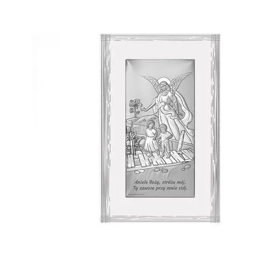 Lovrin Srebrny obraz z aniołem stróżem 9x15,5cm chrzest