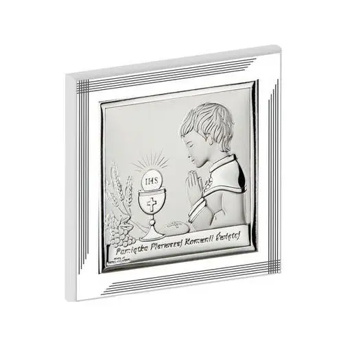 Srebrny obraz z chłopcem 17x17cm chrzest komunie