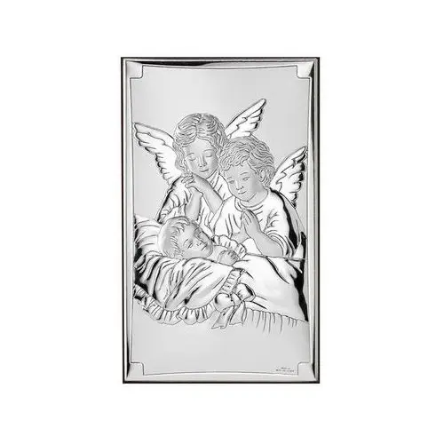 Srebrny obrazek anioł stróż 12x20cm chrzest
