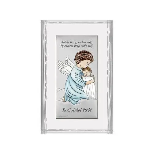 Srebrny obrazek anioł stróż 9x15,5cm chrzest