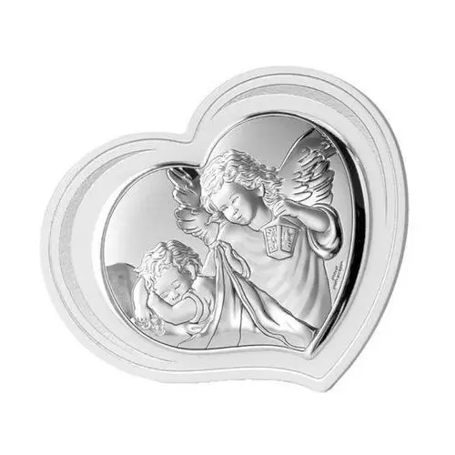 Srebrny obrazek serce anioł 12x14cm chrzest