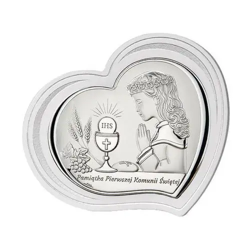 Lovrin Srebrny obrazek serce dziewczynka 14x12cm chrzest komunia