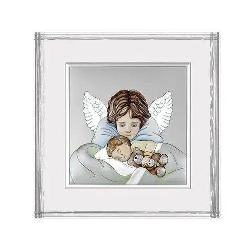 Srebrny obrazek z aniołem stróżem 18x18cm chrzest, bc6760fbcol 18x18cm