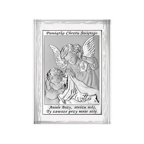 Lovrin Srebrny obrazek z aniołem stróżem 9x12cm chrzest