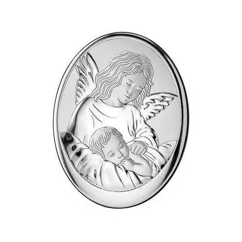 Srebrny owalny obrazek anioł stróż 7x9cm chrzest Lovrin