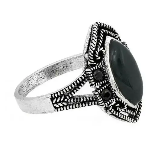 Srebrny pierścień duży oksydowany z czarnymi kamieniami syntetycznymi, kolor czarny 3