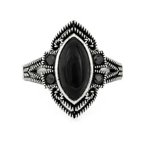 Srebrny pierścień duży oksydowany z czarnymi kamieniami syntetycznymi, kolor czarny 2