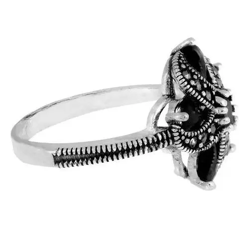 Srebrny pierścień duży z czarnym kwiatkiem Lovrin 3