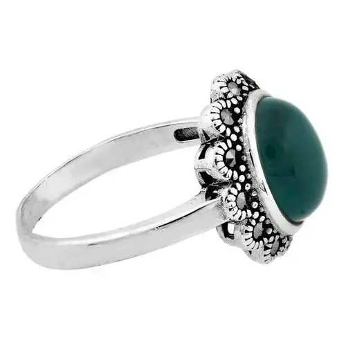 Srebrny pierścień owalny oksydowany z ciemnym zielonym kamieniem, kolor zielony 3