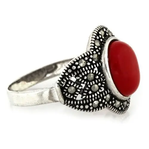 Srebrny pierścionek 925 czerwony kamień z markazytami 17r Lovrin 3